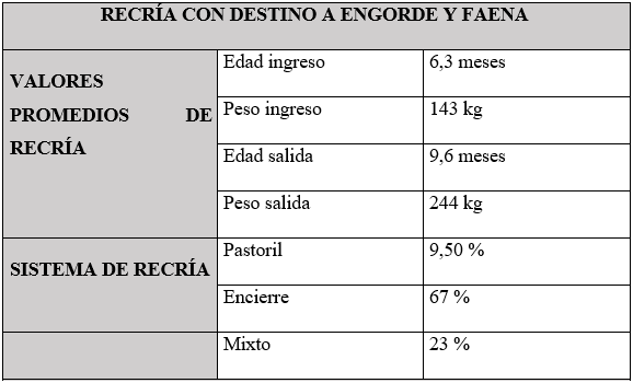 Resumen de datos recría y engorde
con destino a faena