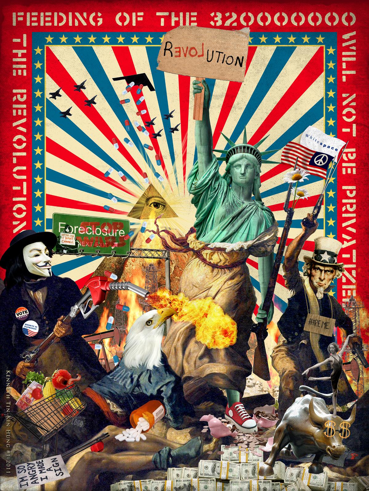 Afiche y collage alusivo del movimiento Occupy Wall Street, en New York