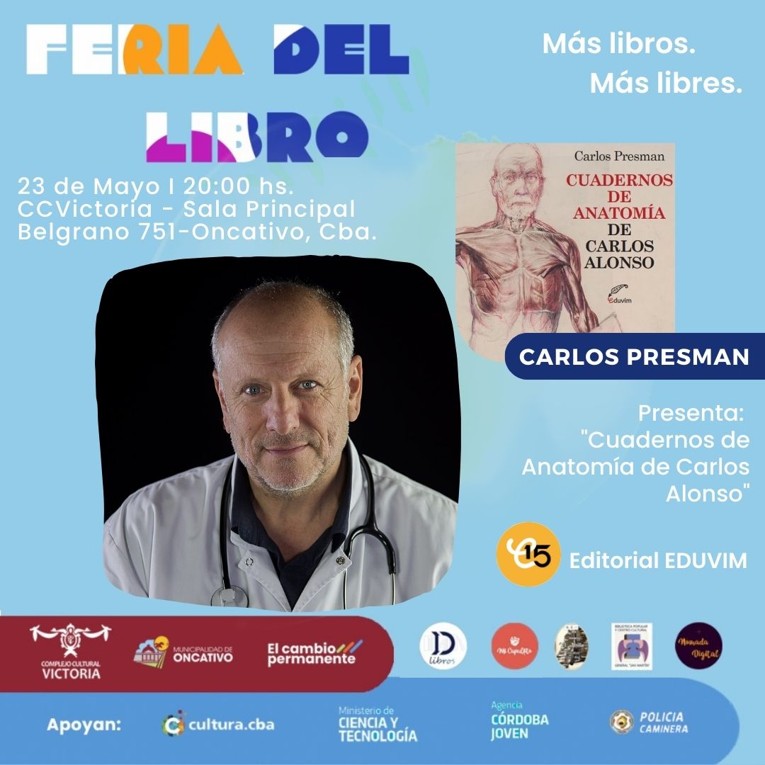 Presentación del libro «Cuadernos de anatomía de Carlos Alonso», de Carlos Presman, en la Feria del Libro de Oncativo