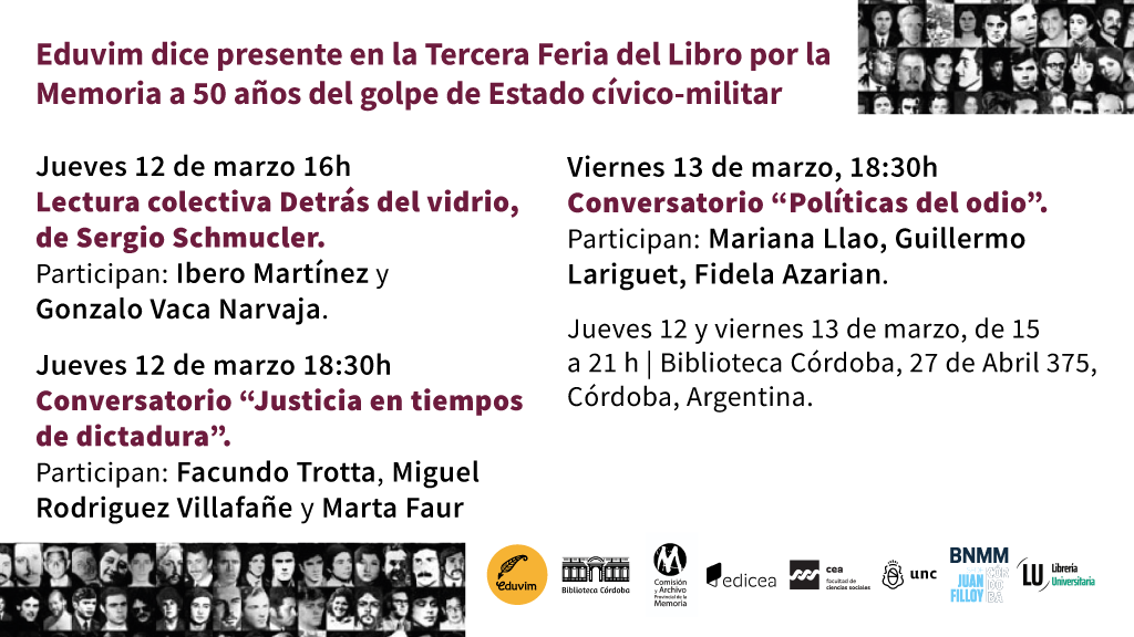 Eduvim dice presente en la tercera edición de la Feria del Libro por la Memoria
