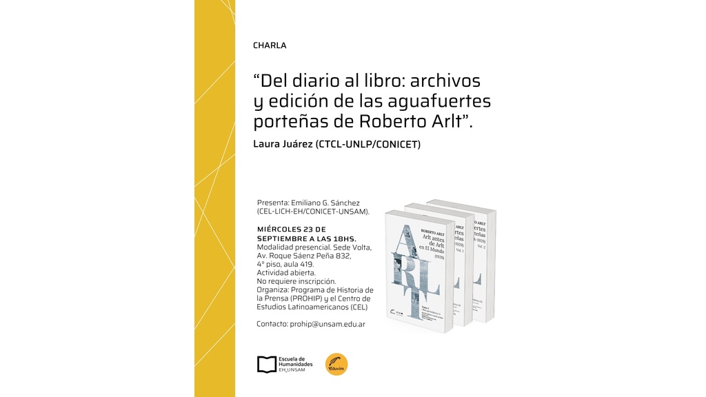 Charla: “Del diario al libro: archivos y edición de las aguafuertes porteñas de Roberto Arlt”